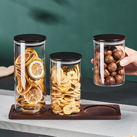 Kit d'organisation d'étagères de cuisine de style rétro vintage, récipient de rangement en verre avec couvercle en bois