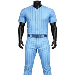 Uniforme de Béisbol Personalizado LONG MISSION INDUSTRY, Transpirable, para Hombre, Jersey y Pantalones con Rayas Azules Claras, 100% Poliéster, Talla Adulto - Product Image 4