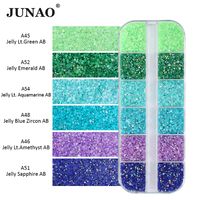 JUNAO Nouveau Design Mix Jelly Résine Pierres Kits Dos Plat 2mm 3mm Cristal Vente en Gros 12 Grilles Résine Strass pour Manucure DIY
