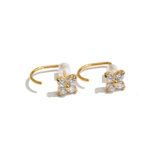 JINYOU 0014 Eleganti <span class=keywords><strong>Orecchini</strong></span> a Perno in Acciaio Inossidabile Placcato Oro PVD con Zirconia Cubica a Forma di Fiore, Mini Gioielli <span class=keywords><strong>per</strong></span> Donne - Product Image 1