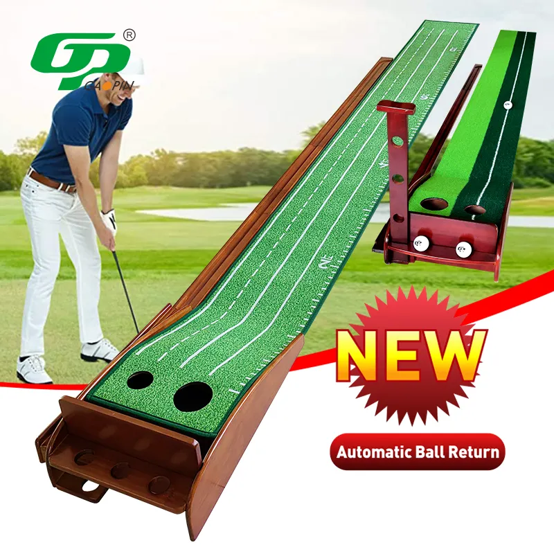 GP Mise à Niveau Automatique Retour de Balle Vert Golf Putting Practice Trainer Golf Putting Green Mat avec 2 Trous d'Entraînement pour Mini Jeux