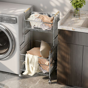 Carrello Portabiancheria a 2 Ripiani con Ruote, Organizzatore Mobile Staccabile per Vestiti Sporchi, Carrello in Acciaio Inossidabile per Bagno - Product Image 3