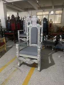 Chaises de Trône Royal à Dossier Haut en Bois de Chêne Massif Nouveau Design Roi et Reine Durable pour l'Hôtel et le Salon - Product Image 3