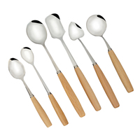 Vente en gros de couverts en acier inoxydable avec manche en bois, ensemble de couteau, fourchette, cuillère, vaisselle avec support