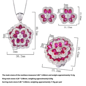 Wholesale Eco-friendly Copper Micro Pave Red Zircon Rose Flower Petal Vintage Fashion Jewelry <b>Set</b> for Women - Product Image 3