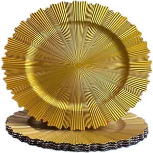 33cm Gold Charger Plates Vintage Plastic Dinnerware Set Elegant Serving Plates For Party Wedding And Events
