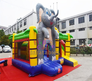 Château gonflable commercial personnalisé sur <span class=keywords><strong>le</strong></span> thème de la jungle avec éléphant, en PVC, avec toboggan, jeux d'extérieur à vendre - Product Image 3