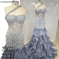 Robes de bal sirène de luxe Ocstrade 2026, sur mesure, ornées de perles, de strass argentés et de plumes, pour fabricants de vêtements