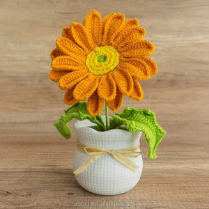 Decoración para Auto, Flor Artificial Tejida a Crochet, Maceta Grande con Girasol de Crochet - Product Image 5