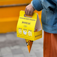 Boîte d'emballage personnalisée pour snacks de rue, ensemble de boîtes coniques triangulaires pour frites, boîte en papier à emporter avec revêtement PE pour camion de restauration rapide