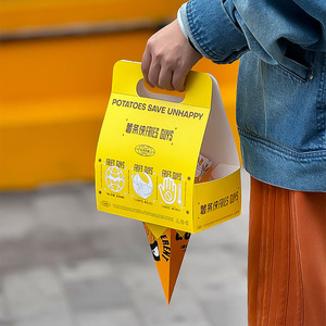 Boîte d'emballage personnalisée pour snacks <span class=keywords><strong>de</strong></span> rue, ensemble <span class=keywords><strong>de</strong></span> boîtes coniques triangulaires pour frites, boîte en papier à emporter avec revêtement PE pour camion <span class=keywords><strong>de</strong></span> restauration rapide - Product Image 4