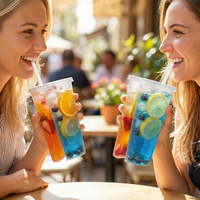 Gobelets jetables Mox écologiques de qualité alimentaire en PET à paroi simple, transparents, de 12 oz, diamètre 90 mm, avec logo personnalisé, pour boissons gazeuses froides