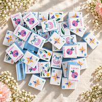 Jeu de tuiles de mahjong américain personnalisé, 3 couches, dos transparent bleu glace, design coloré d'oiseaux, de dragons et de bambous, tuiles de jeu de mahjong
