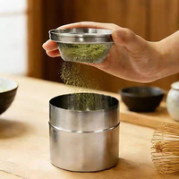Ensemble tamis et boîte de rangement pour poudre de matcha, en acier inoxydable, avec filtre à thé et billes de tamisage