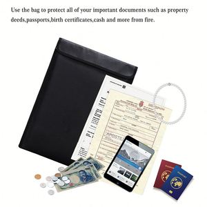 YIHUAING Large Capacity Black Zippered Fireproof <b>Document</b> <b>Bag</b> Portable Storage for Office Home Certified Fireproofing for School - Product Image 4