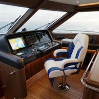 Siège de bateau de pêche Allshine Marine durable à dossier haut avec poignées et appui-tête réglable en bleu et blanc