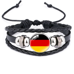 Bracelet en cuir tressé avec perles en fer rétro et drapeaux nationaux des États-Unis, du Canada et d'Allemagne – Vente en gros – Cadeau Bijou - Product Image 4