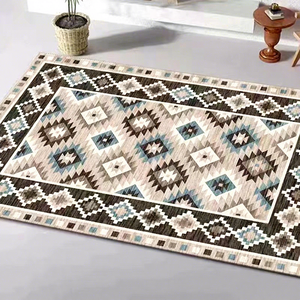 Alfombra de Terciopelo de Cristal de Estilo Étnico Nórdico, Antideslizante, de Pelo Corto, Fácil de Cuidar, con Patrón de Patchwork para Decoración del Hogar y Sala de Estar - Product Image 2