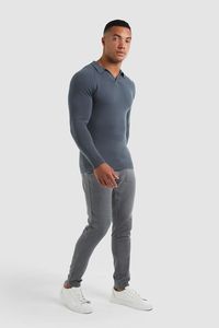 Knitted Grey <strong>Petrol</strong> Cotton Stretch Open Collar Neck Buttonless Open Collar Polo <strong>Shirt</strong> <strong>Men</strong> - Product Image 2