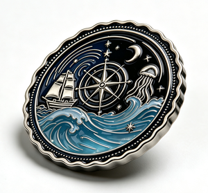Épinglette en métal émaillé personnalisée, ronde, avec boussole de bateau, méduse, badge océanique, pour accessoire vestimentaire, souvenir, cadeau - Product Image 4