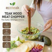 Hachoir à viande en bois de teck, outil pour hacher le bœuf haché, écraseur de hamburgers, déchiqueteur de pommes de terre et de poulet, pilon à viande durable de 10,5 pouces