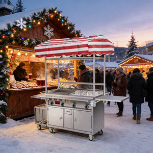 Rust Resistant Stainless Steel 4 Wheel Convertible Mobile Snack Food Cart <b>Grill</b> Built-In Heater 2 Year Warranty for <b>Outdoor</b> Use - Product Image 1
