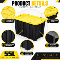 Boîte de rangement industrielle moderne de 55 L en plastique PP avec couvercle, idéale pour entrepôt et outils - Série Moderne en gros