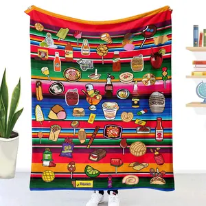 2024 venta al por mayor nuevo estilo manta de México carácter de comida personalizada manta mexicana yoga sofá ropa de cama mantas