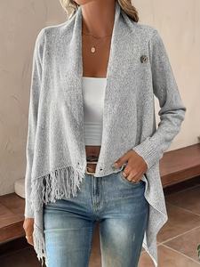 เสื้อคลุมคาร์ดิแกนแขนยาวผ้าโพลีเอสเตอร์ถักบางระบายอากาศได้ดีสำหรับผู้หญิง - Product Image 4