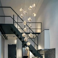 Lustre LED en forme de ligne de pêche ciel étoilé, télécommande, acier inoxydable, verre, grand salon, escalier ouvert, lumière de luxe