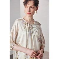 Chemisier de luxe 100 % soie de mûrier style chinois pour femme, imprimé floral, haut Cheongsam Qipao, chemise en satin à manches chauve-souris 2026