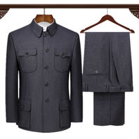 Ensemble pantalon et veste décontracté ample de style chinois pour homme d'âge moyen, col montant, automne