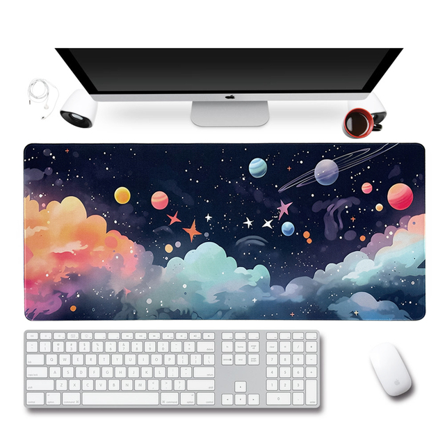 Custom Cute Anime Planets Desk Mat Rubber Neoprene Base XL Gaming Mouse Pad Smooth Fabric Water Resistant for Home Work Office