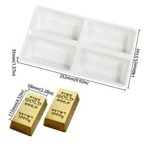 Molde para Hornear Pasteles Rectangular de 4 Cavidades, Estilo Barra de Oro, para Chocolate y Ladrillos de Oro, Apto para Horno, Modelo TC2602, Decoración de Pasteles de Cumpleaños - Product Image 4