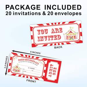 Vamos, vamos, todas las <span class=keywords><strong>entradas</strong></span> de invitación de carnaval, invitaciones de cumpleaños de circo vintage con sobres para recuerdo de fiesta de cumpleaños - Product Image 3