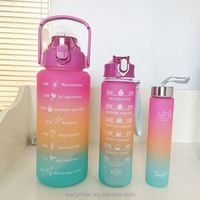 Set de Botellas de Agua Deportivas de Plástico Degradado de Tres Piezas, Estilo Americano, Unisex, Ecológicas y Económicas para Actividades al Aire Libre, Portátiles y Grandes