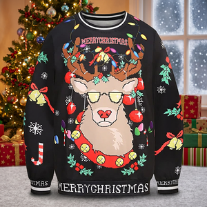 Pull de Noël tricoté pour homme avec motif de rennes, manches longues, pull d'hiver - Product Image 4