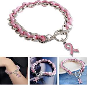 Modaworld <span class=keywords><strong>Octobre</strong></span> <span class=keywords><strong>Rose</strong></span> Faux Cuir et <span class=keywords><strong>Ruban</strong></span> <span class=keywords><strong>Rose</strong></span> Lutte contre le Cancer pour Bracelet Charme de Mode pour Hommes et Femmes - Product Image 2