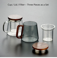 Tasse à thé en verre soufflé à la main de haute qualité, avec infuseur, poignée en bois, 350 ml/500 ml, design minimaliste, certifiée LFGB