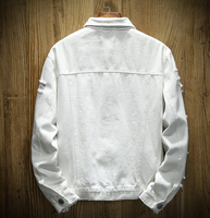 Vêtement d'extérieur unisexe en gros pour l'automne, jean blanc japonais de qualité supérieure déchiré, veste en jean blanche pour homme