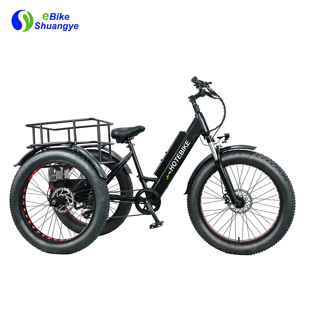 26 इंच बिजली trike 3 पहिया वयस्क इलेक्ट्रिक बाइक 48v 250w 350w 500w 750w बिजली कार्गो बाइक वसा टायर बिजली tricycle