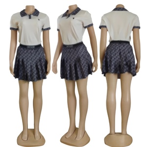 Hot Selling Luxury Women Clothing Summer Ladies Short Sleeve T Shirt With Skirt <b>Set</b> Famous Brands Designer Print Two Piece Skirt - Product Image 5