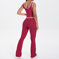 Ensemble de yoga TongJoes taille haute élastique, double face brossé, ajusté, respirant, avec détails croisés et jambes larges, pour le sport