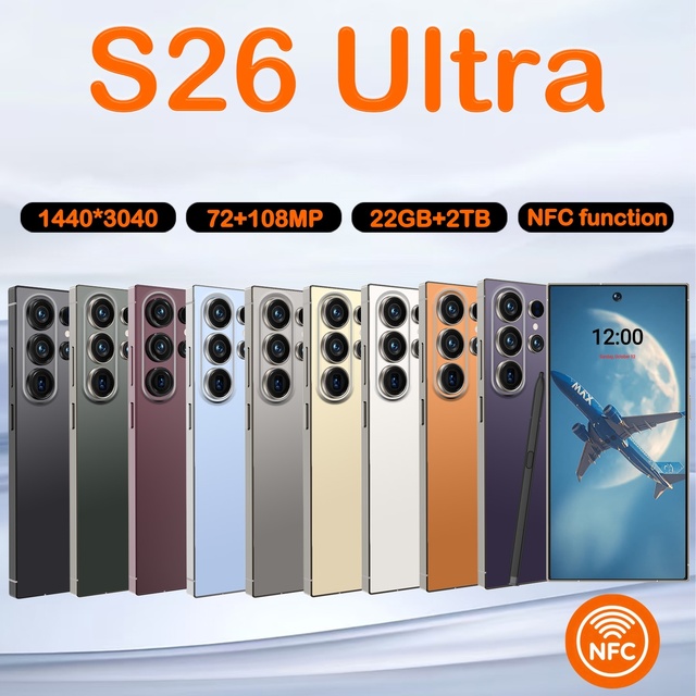 Hot Sale 22+2TB S26Ultra Cellphone Rear Camera Mobile Phones Cell Phone Dual SIM Card New 5G Smartphones with NFC Telephone