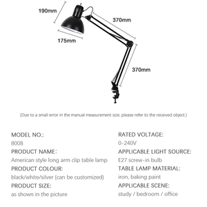 Nhà Máy OEM Tùy Chỉnh Mắt Chăm Sóc Bàn Kẹp Đèn Phong Cách Mỹ Sắt Học Tập Đọc Sách Bàn Gấp Clip Cánh Tay Dài Đèn Bàn - Product Image 5