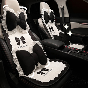 Coussin de siège de voiture en peluche avec nœud papillon, doux et décoratif, universel, adapté aux quatre saisons - Product Image 1