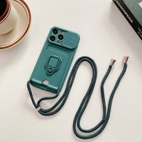 Funda con correa de cuerda de TPU 2026 y soporte de anillo para tarjetas para iPhone 17 16 15 14 Pro Max con correa para el cuello y funda tipo cartera