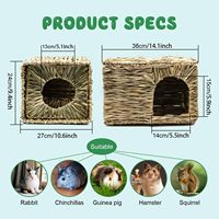 Cabane en herbe naturelle faite à la main pour lapins, pliable, avec ouvertures, pour jouer ou dormir