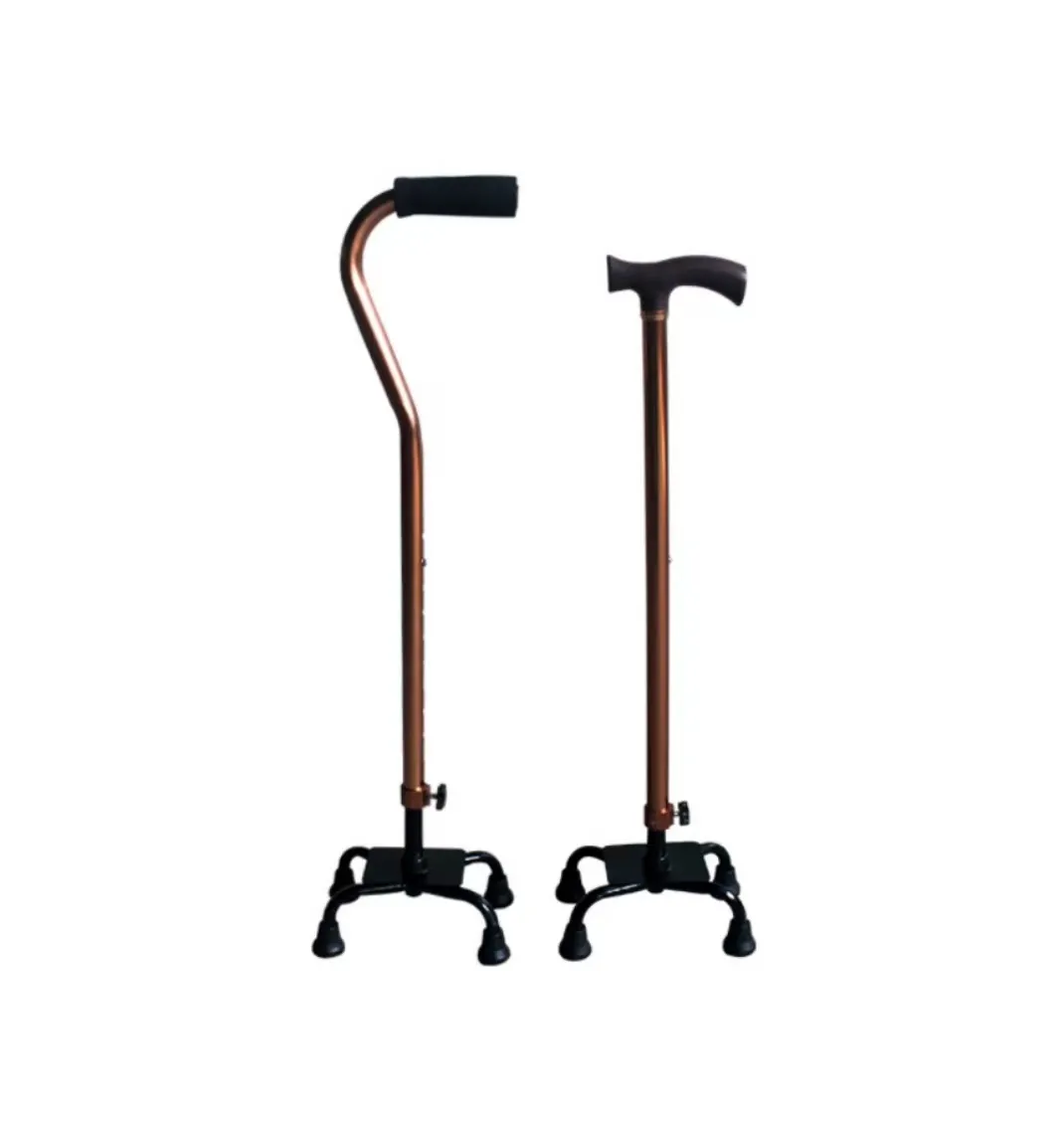 Adjustable aluminum alloy disabled four-legged curved handle crutches walking rehabilitation equipment