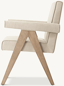 Fauteuil de salle à manger en bois de chêne géométrique, design à pieds en V, inspiré du style du milieu du siècle, pour projets hôteliers et de villas de luxe - Product Image 4